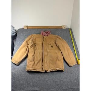 Work n' Sport Mens Heavy Tan Work Chore Coat Size Large Pink Corduroy Collar